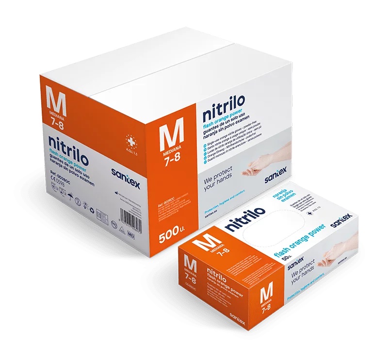 Luvas de Nitrilo Santex sem pó Laranja 8,5g (Pack 50)