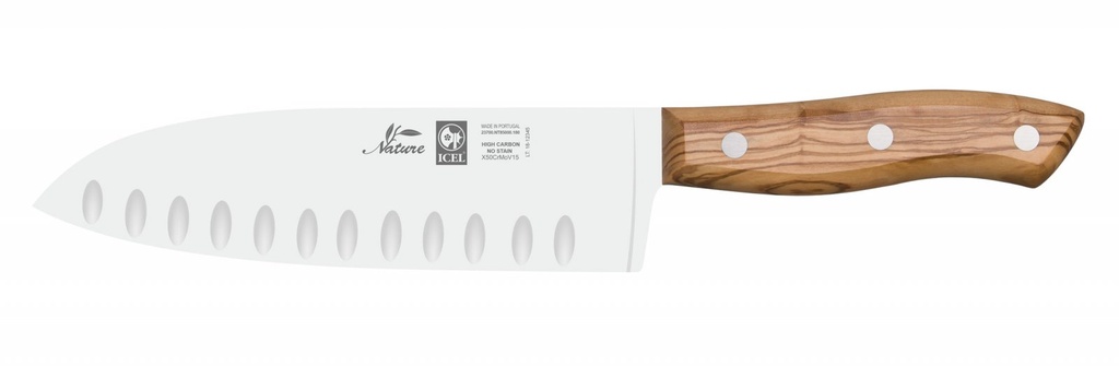 Faca Santoku alveolada 180mm, ICEL, Linha Natura