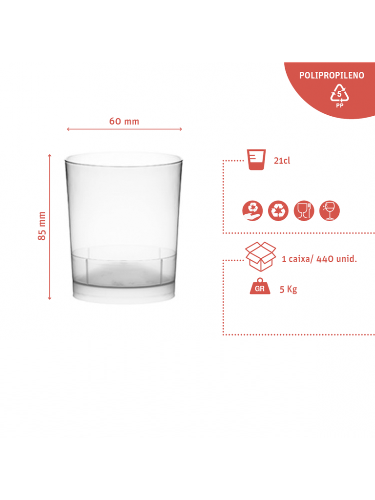 Copo caipirinha 21 cl em plástico flexível (Caixa de 440 unidades)