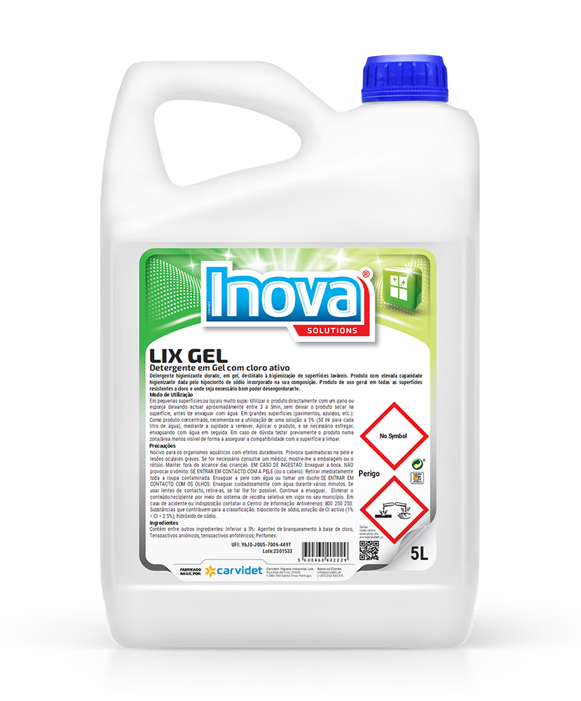 LIX GEL, 5 litros: Detergente Gel Clorado Perfumado - INOVA