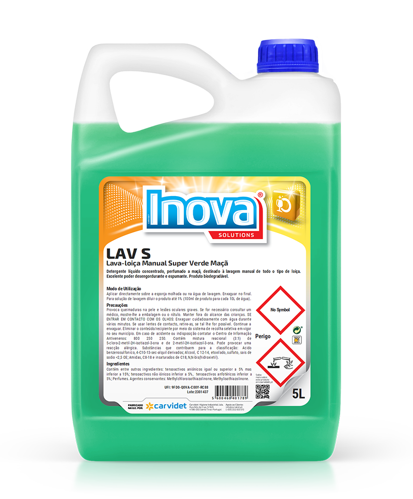 Lav S, 5 litros: Lava loiça manual super concentrado maça verde - INOVA