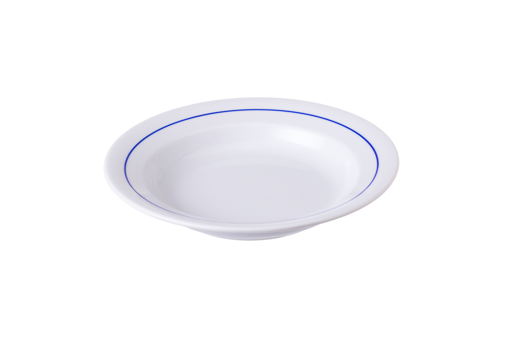 Prato raso, branco com linha azul, 24 cm (Linha Catering)