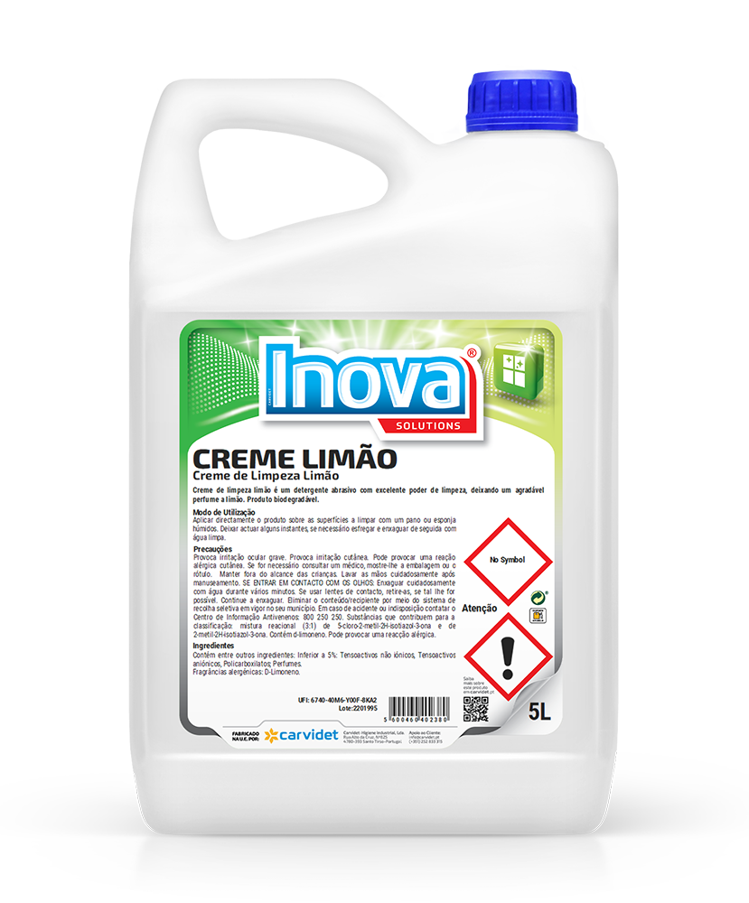 Creme Limão, 5 litros: Creme abrasivo de limpeza perfumado I INOVA