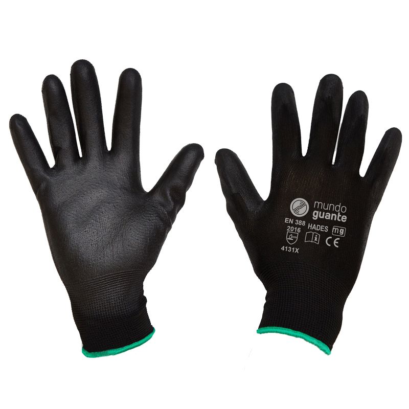 Luvas de suporte poliéster forrada a poliuretano preto, modelo HADES I MUNDOGUANTE - Tamanho 6 (XS)