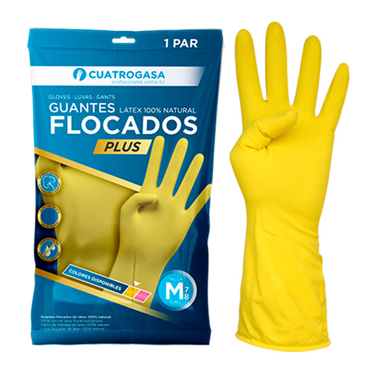 Luvas Individuais em Latex Flocado Plus, Amarelas