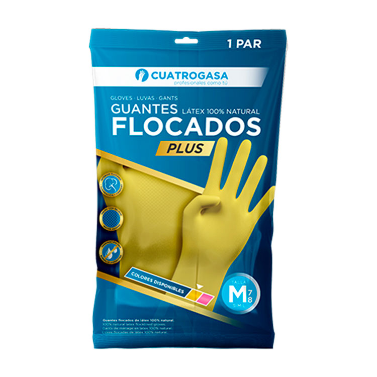 Luvas Individuais em Latex Flocado Plus, Amarelas