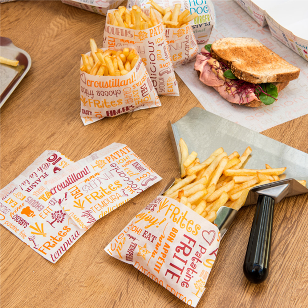 Saco papel pergaminho anti-gordura batata frita I medida: 12x9 cm I caixa de 8000 folhas I pack 1000 folhas