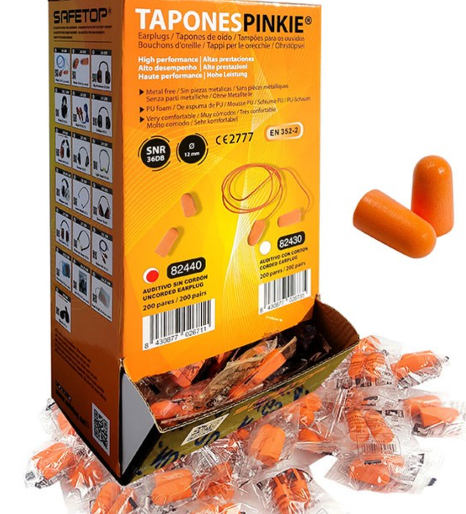 Tampões de proteção p/ ouvidos c/ fio em bolsa individual I cx de 200 pares I SNR 37 DB I SAFETOP