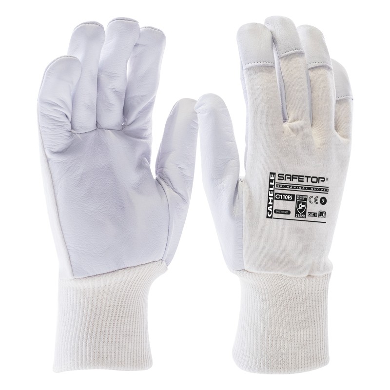 Luva em couro e algodão branca I modelo: CAMELLE I SAFETOP