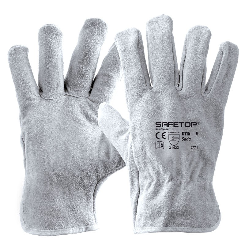 Luva de couro bovino branca I 12/120 pares modelo: SADA I SAFETOP