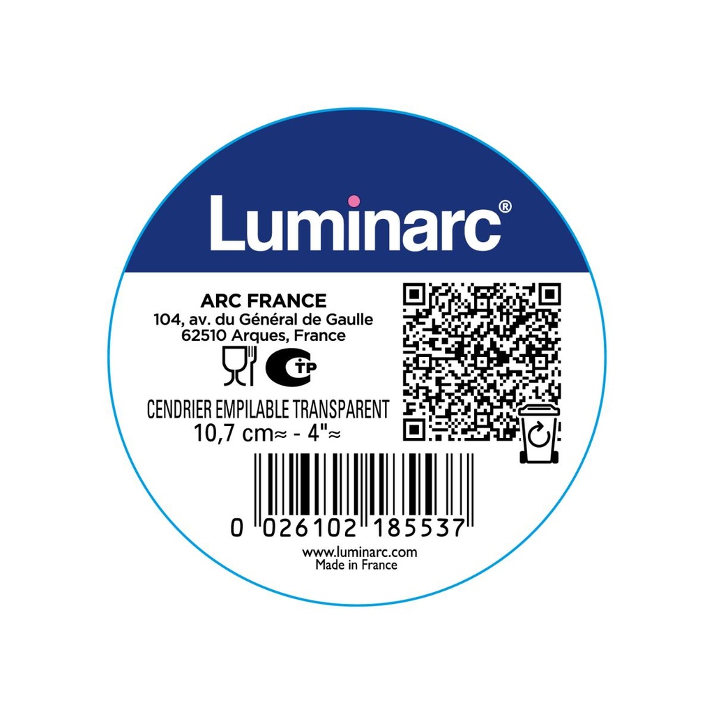 Cinzeiro em vidro transparente I medida: 10,7 cm I modelo: Apilable Luminarc