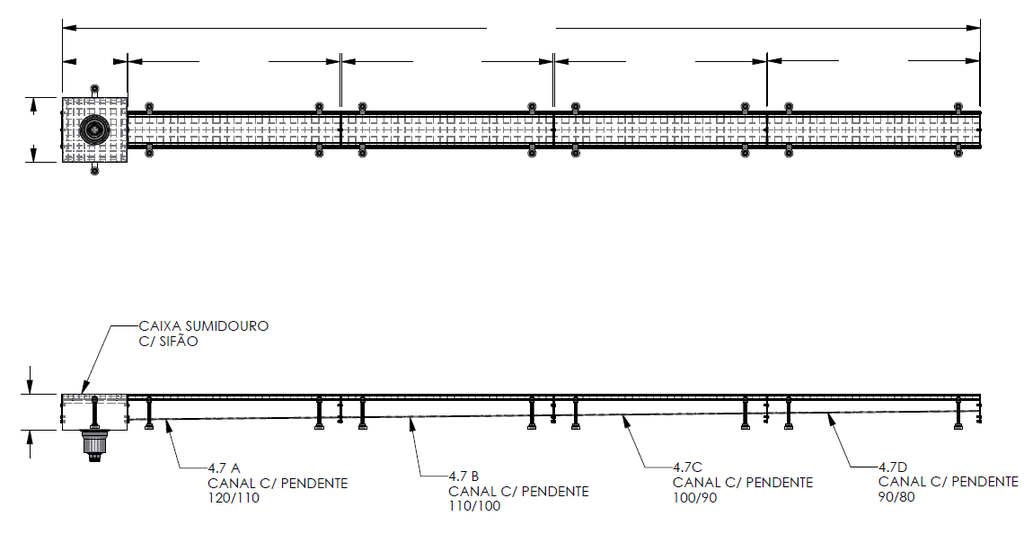 Sistemas de escoamento I Caleira de escoamento em inox
