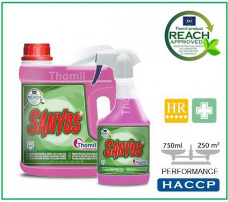 SANYOS, 750 ml: Produto limpeza geral casas de banho efeito anti-calcário e anti-óxidos I THOMIL