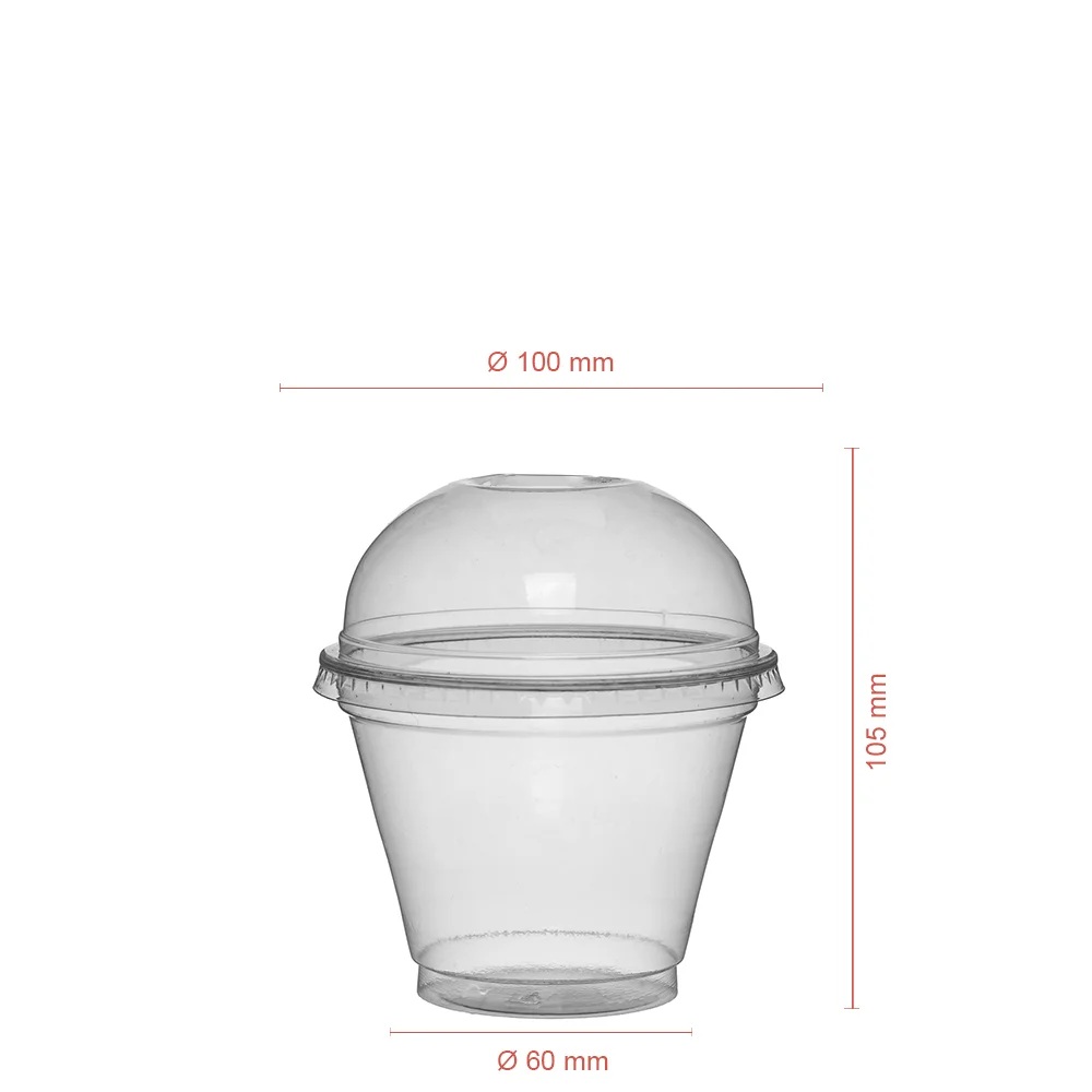Taça copo em PET com tampa rasa com furo 280 ml + TP, Ecovalor incluído, caixa 800 unidades