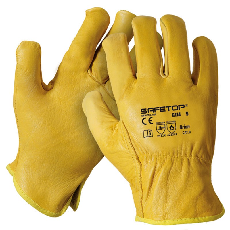 Luva em pele de bovino I pack de 12 unidades em caixa de 120 pares I modelo: BRION AMARELO I SAFETOP