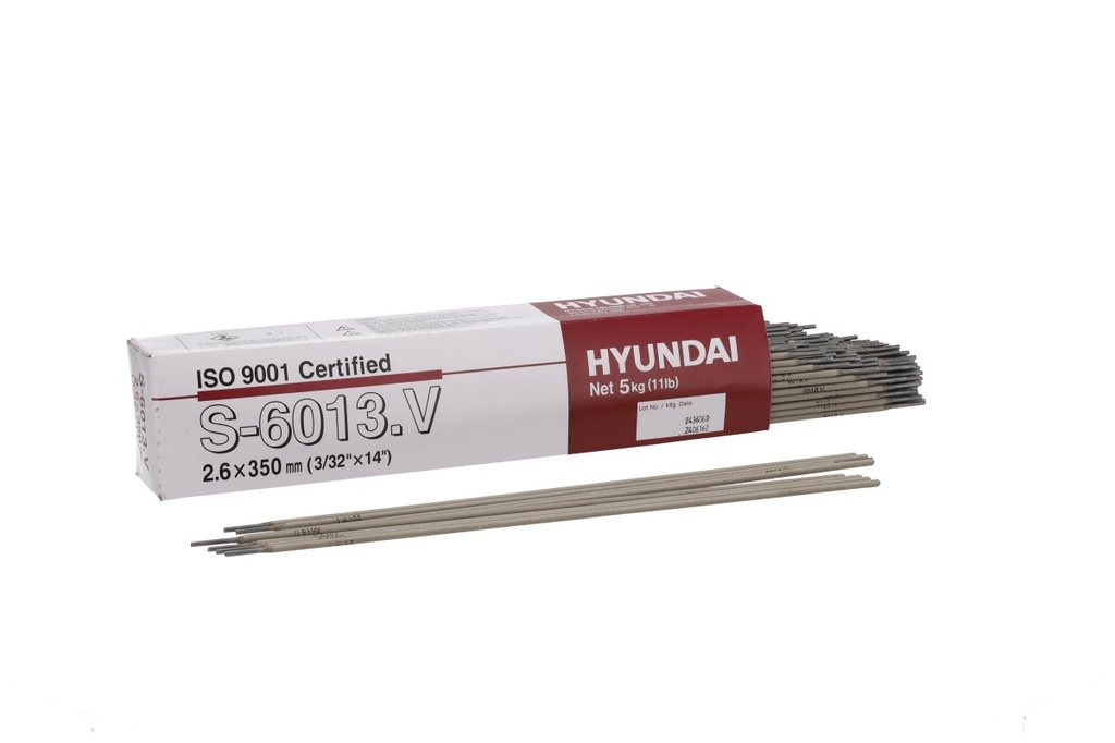 Elétrodo revestido para soldadura de aço carbono I S-6013LF DE 2.60x350 I caixa: 5kg/245 unidades I HYUNDAI WELDING