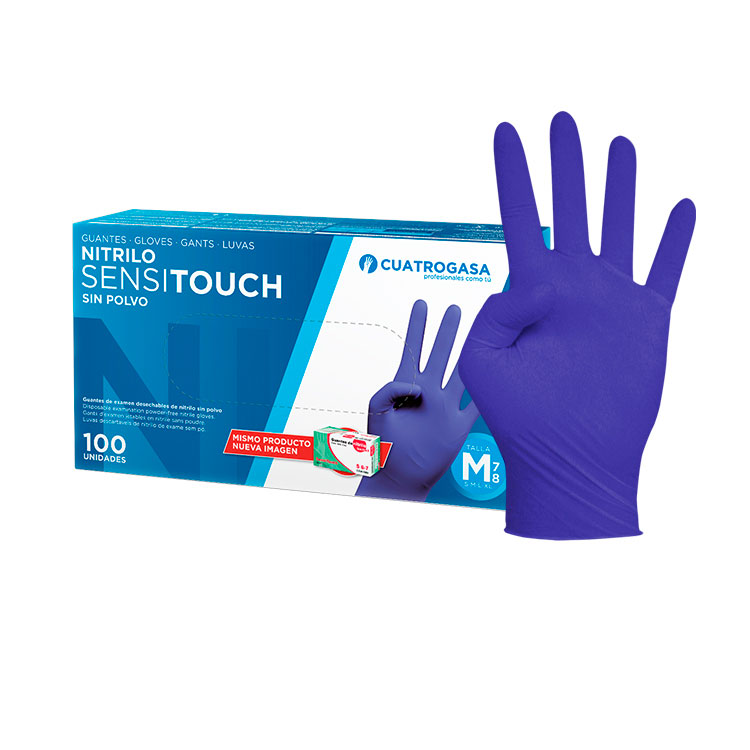 Luvas de Nitrilo Cuatrogasa Sensitouch Azul, 3,5g - Tamanho M  (Pack 100)