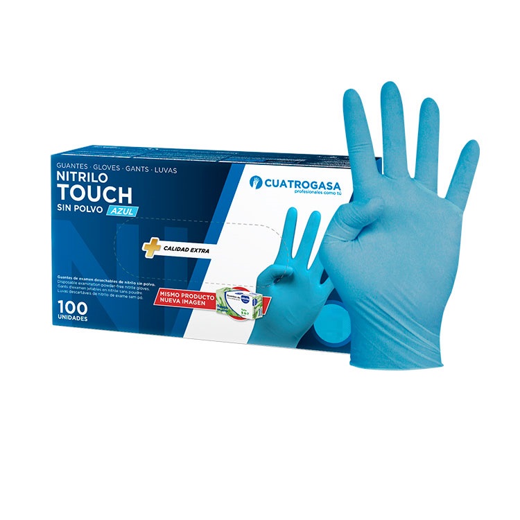 Luvas de Nitrilo Cuatrogasa Touch Azul 4g - Tamanho XL (Pack 100)