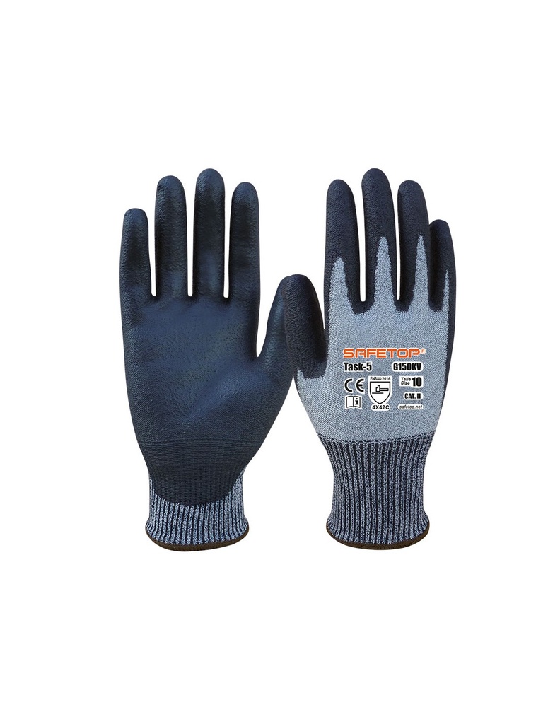 Luva anticorte C de poliuretano granulado  I pack 12 unid cx 120 pares I modelo: TASK-5 I SAFETOP