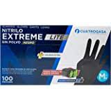 Luvas de Nitrilo Cuatrogasa Extreme Lite Preto, 5,2g - Tamanho M (Pack 100)