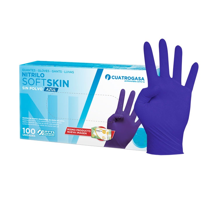 Luvas de Nitrilo Cuatrogasa SoftSkin sem pó Azul 3g - Tamanho XS (Pack 100)