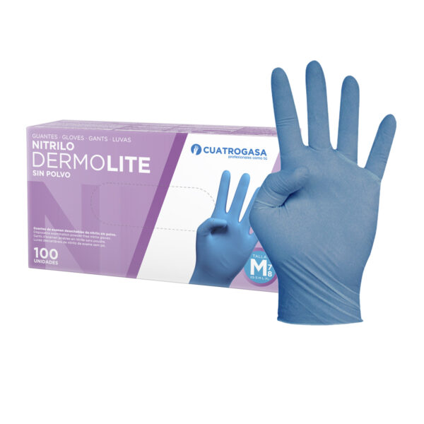 [LNI000920] Luvas de Nitrilo Cuatrogasa Dermolite Azul 3,5g - Tamanho M (Pack 100)