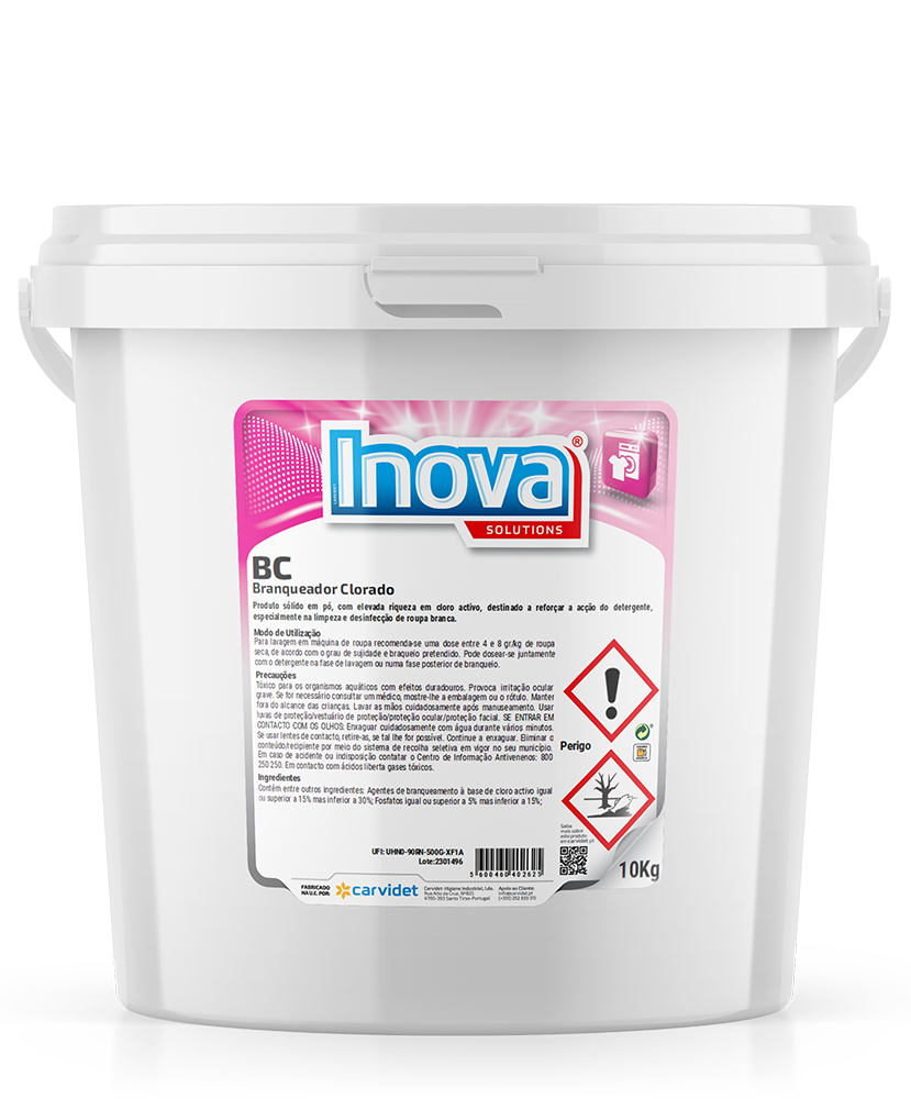 [CARV0016469-DGI4211] BC, 10 kg: Branqueador em pó com cloro ativo, destinado a reforçar a ação do detergente especialmente na limpeza e desinfeção de roupa branca I INOVA