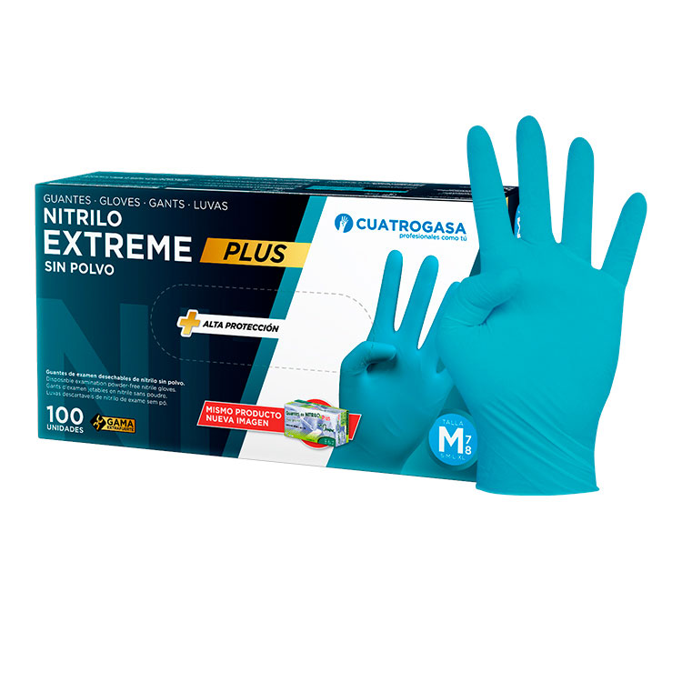 Luvas de Nitrilo Cuatrogasa Extreme Plus Azul 6g - Tamanho M (Pack 100)