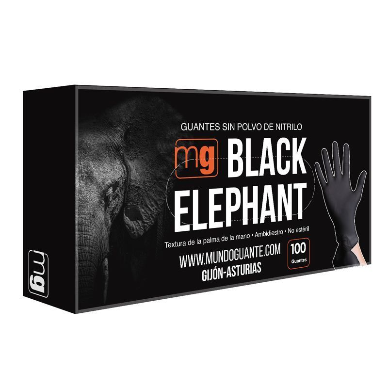 Luvas em nitrilo preto I 8 micras 7 gramas I modelo: Black Elephant I MUNDOGUANTE (pack 100 unidades) - Tamanho L