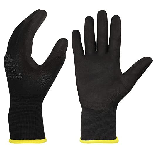 Luvas de suporte em poliester impregnadas de nitrilo, preto - Tamanho 6 (XS)