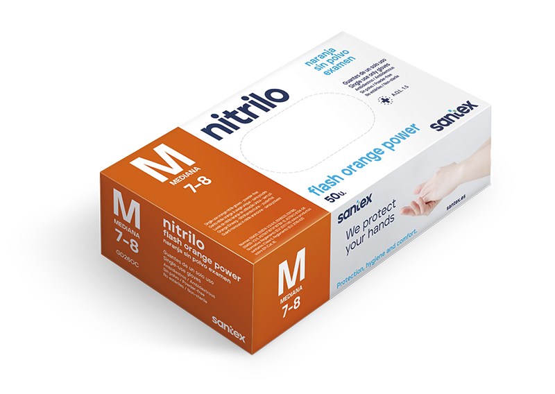 [P2064] Luvas de Nitrilo Santex sem pó diamantadas I Cor: Laranja I  8,5 gramas (Pack 50) (M (7-8))