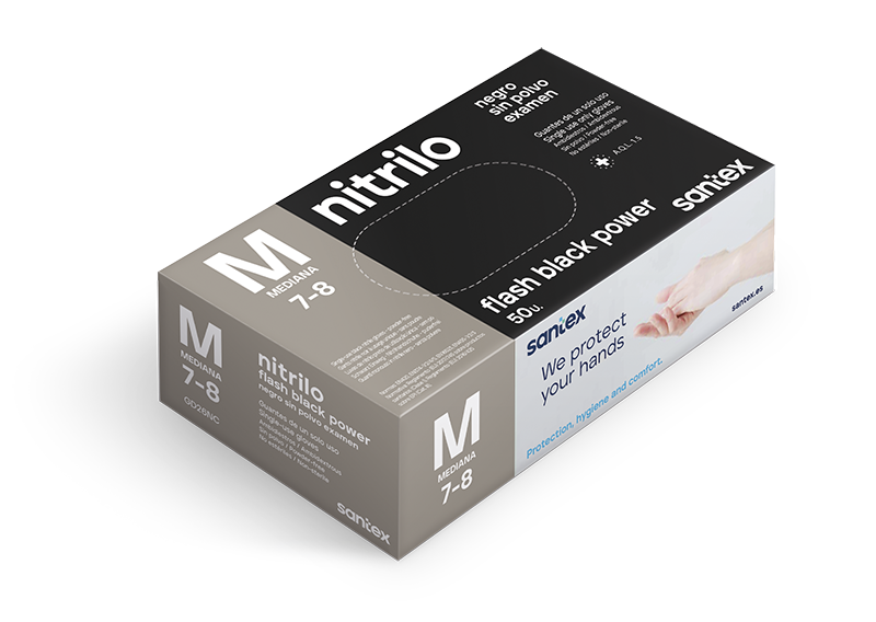 Luvas de Nitrilo Santex sem pó diamantadas I Cor: Preta I  8,5 gramas (Pack 50)