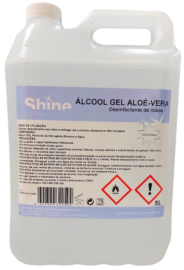 Gel desinfetante de mãos - Álcool Gel com Aloé-Vera (5 L)