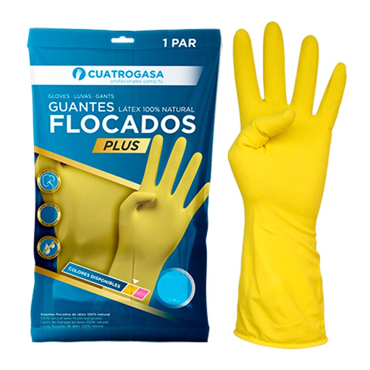 Luvas Individuais em Latex Flocado Plus, Amarelas