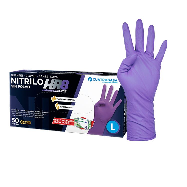 Luvas de Nitrilo HR 8 Cuatrogasa sem pó (Pack 50)