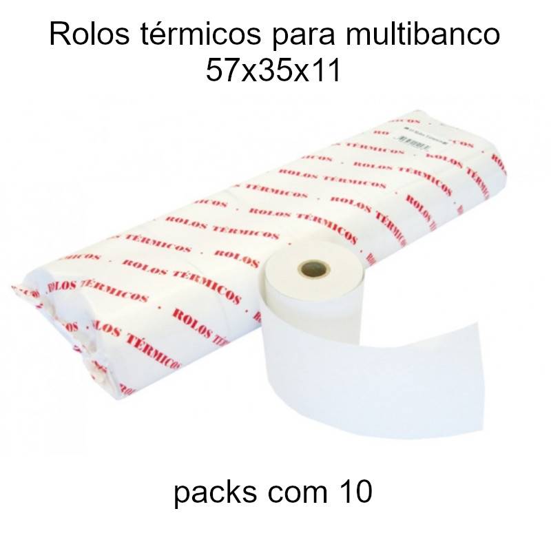 Rolo térmico - Rolos para terminal multibanco 57x35x11, pack 10 rolos