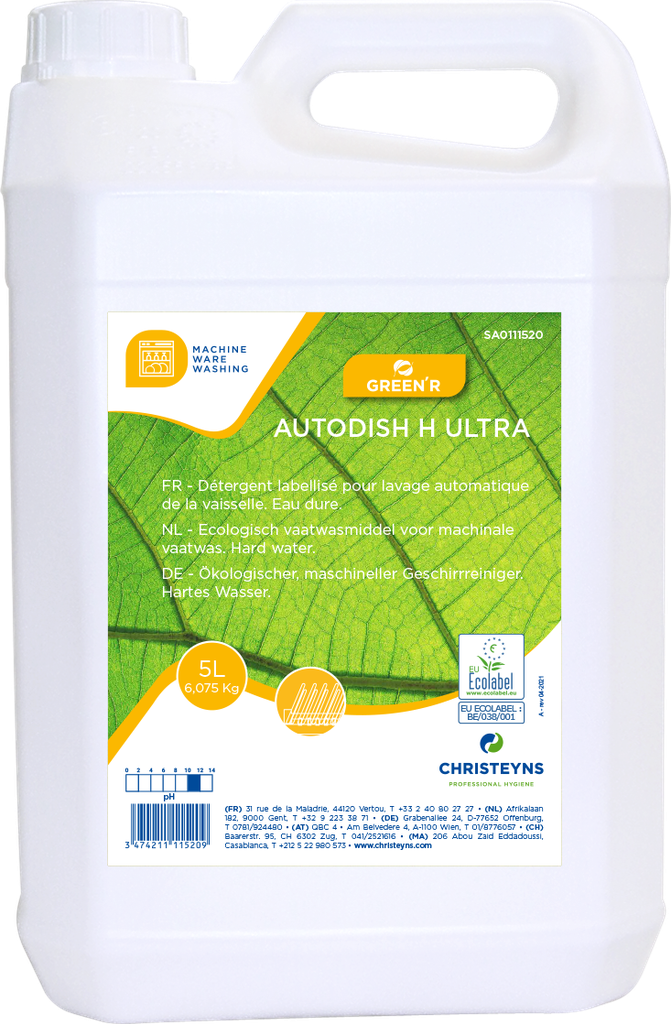 GREEN’R AUTODISH H ULTRA, 5 litros: Detergente ecológico para lavagem automática da loiça para águas duras.