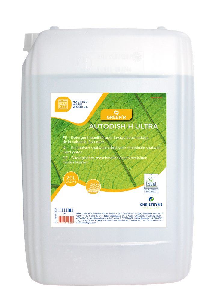 GREEN’R AUTODISH H ULTRA, 20 litros: Detergente ecológico para lavagem automática da loiça para águas duras.