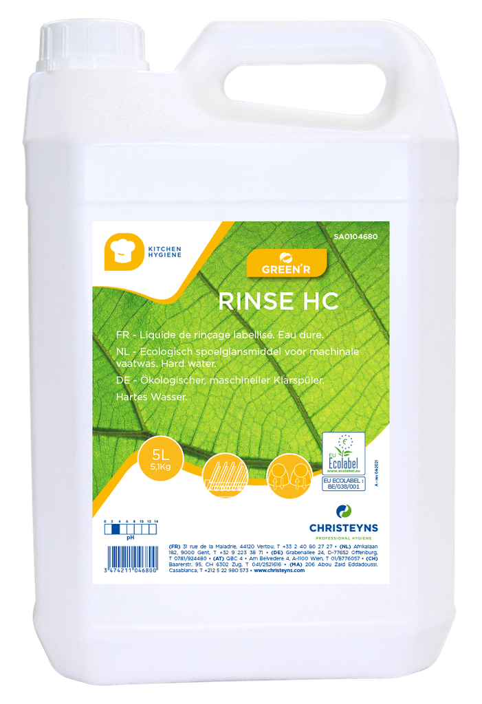 GREEN’R RINSE HC, 5 litros: Secante para lavagem automática da loiça, para águas duras