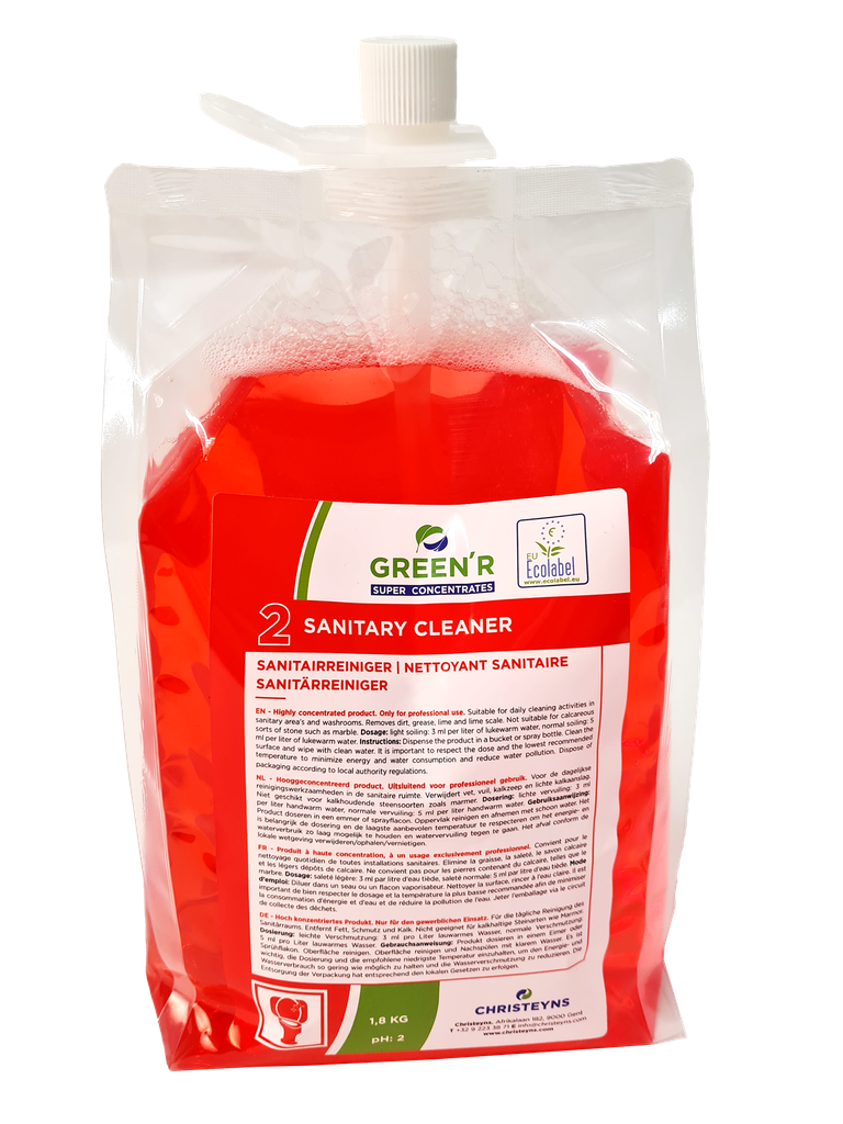 2 SANITARY, 1,8 kg: Produto concentrado para limpeza de casas de banho (Superconcentrado Ecolabel)