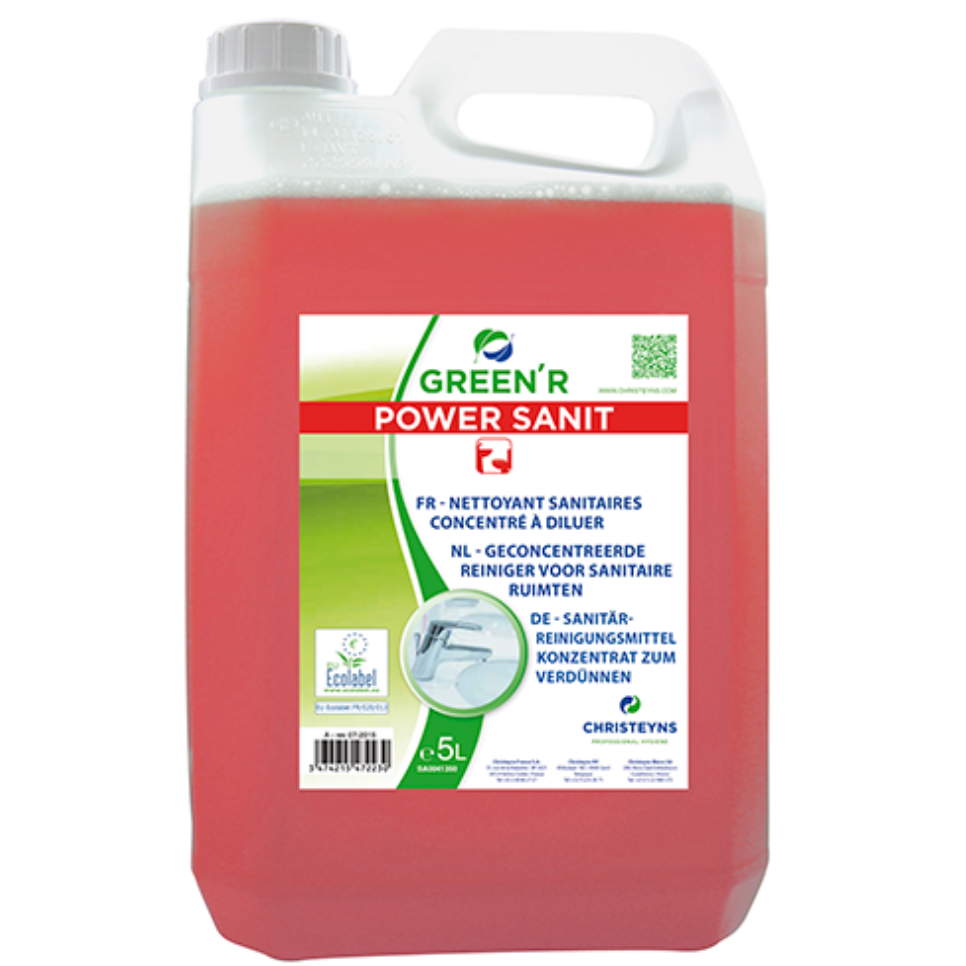 GREEN’R POWER SANIT, 5 litros: Detergente desincrustante ecológico muito concentrado para lavagem de casas de banho e sanitários