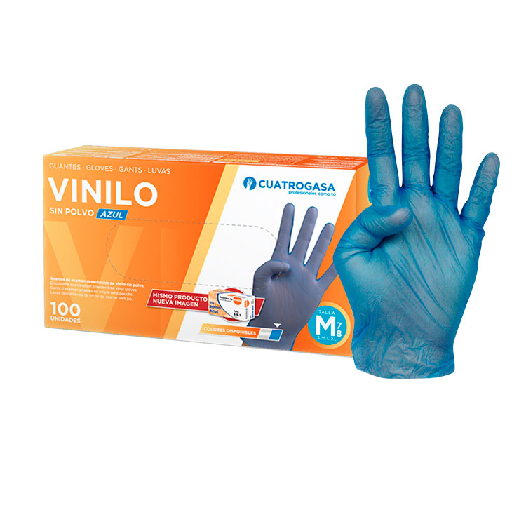 Luvas de Vinil Cuatrogasa sem pó, Azul - Tamanho S (Pack 100) (cópia)