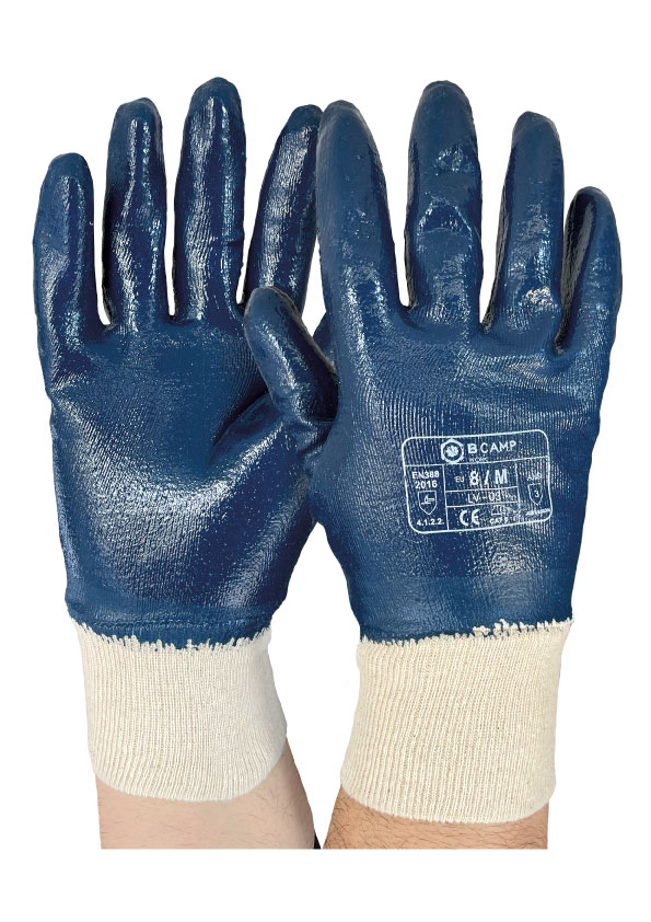 Luvas de suporte revestidas a nitrilo azul