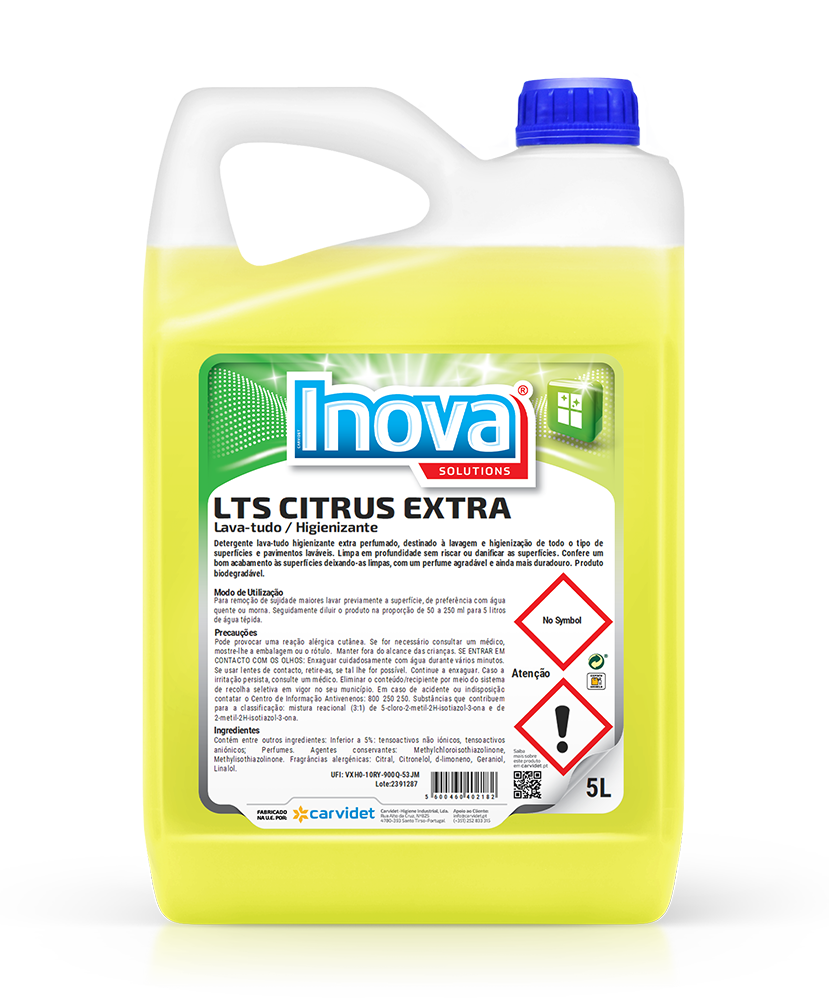 LTS CITRUS EXTRA, 5 litros: Detergente lava tudo higienizante extra perfumado I INOVA