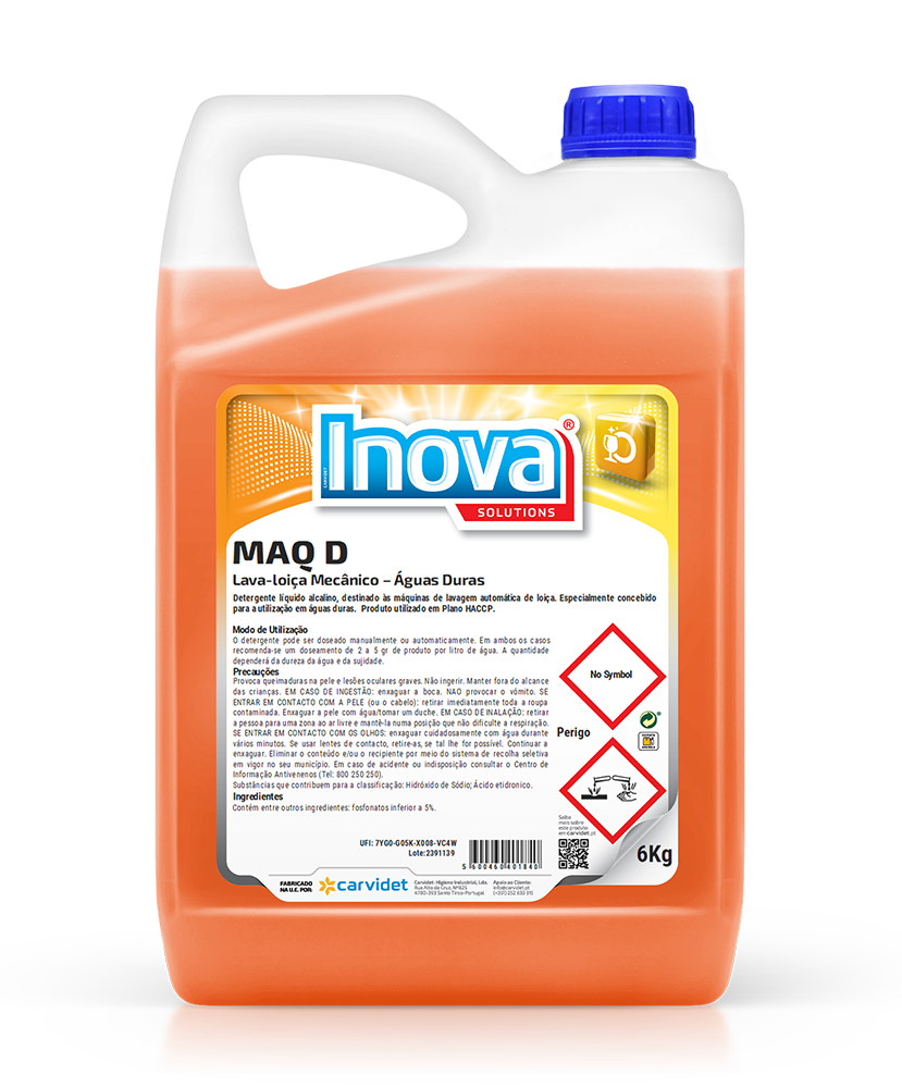 MAQ D, 5 litros: Detergente para lavagem automática de loiça - Águas duras I INOVA (cópia)
