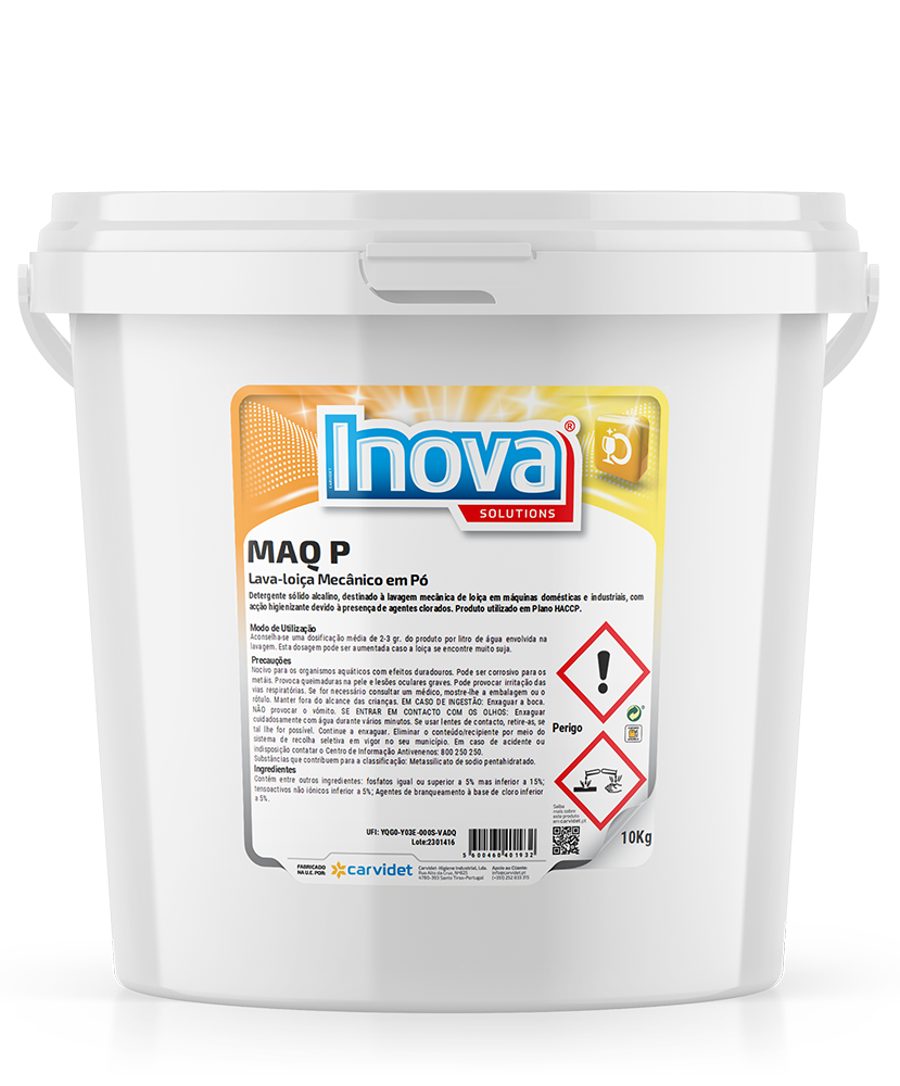 MAQ CL, 5 litros: Detergente clorado para lavagem automática de loiça - Águas macias médias I INOVA (cópia)