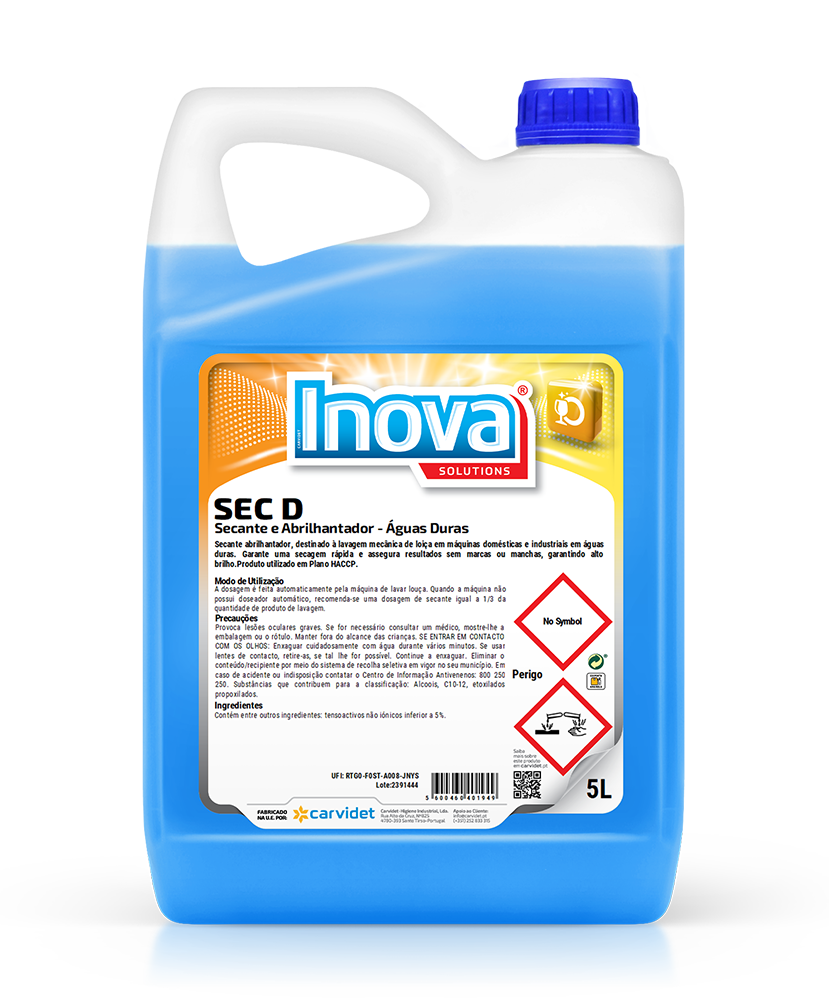 SEC D, 10 litros: Secante abrilhantador para lavagem automática de loiça - Águas duras I INOVA (cópia)