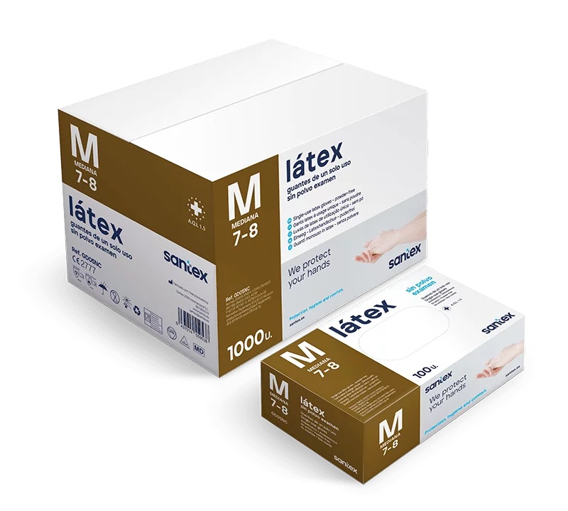Luvas de Latex Santex sem pó transparente - Tamanho M (Pack 100)