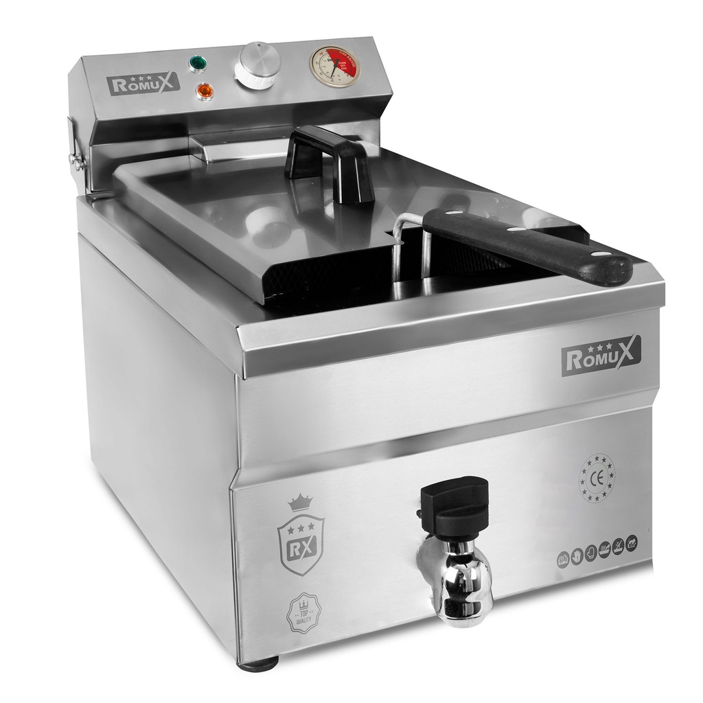 Fritadeira elétrica de bancada com torneira I Cuba simples 10 litros I Romux