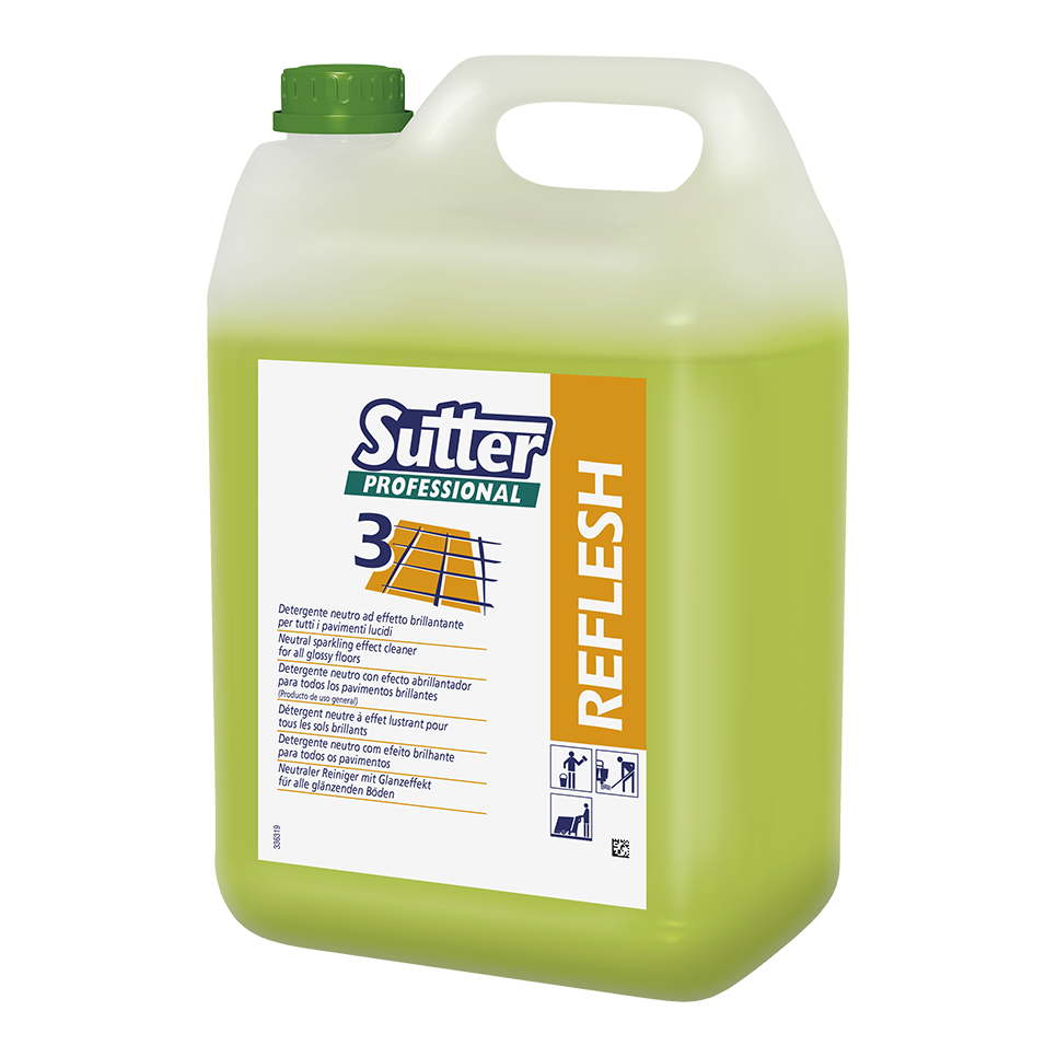 REFLESH, 5kg: Detergente neutro com efeito brilhante para todos os pavimentos polidos I SUTTER